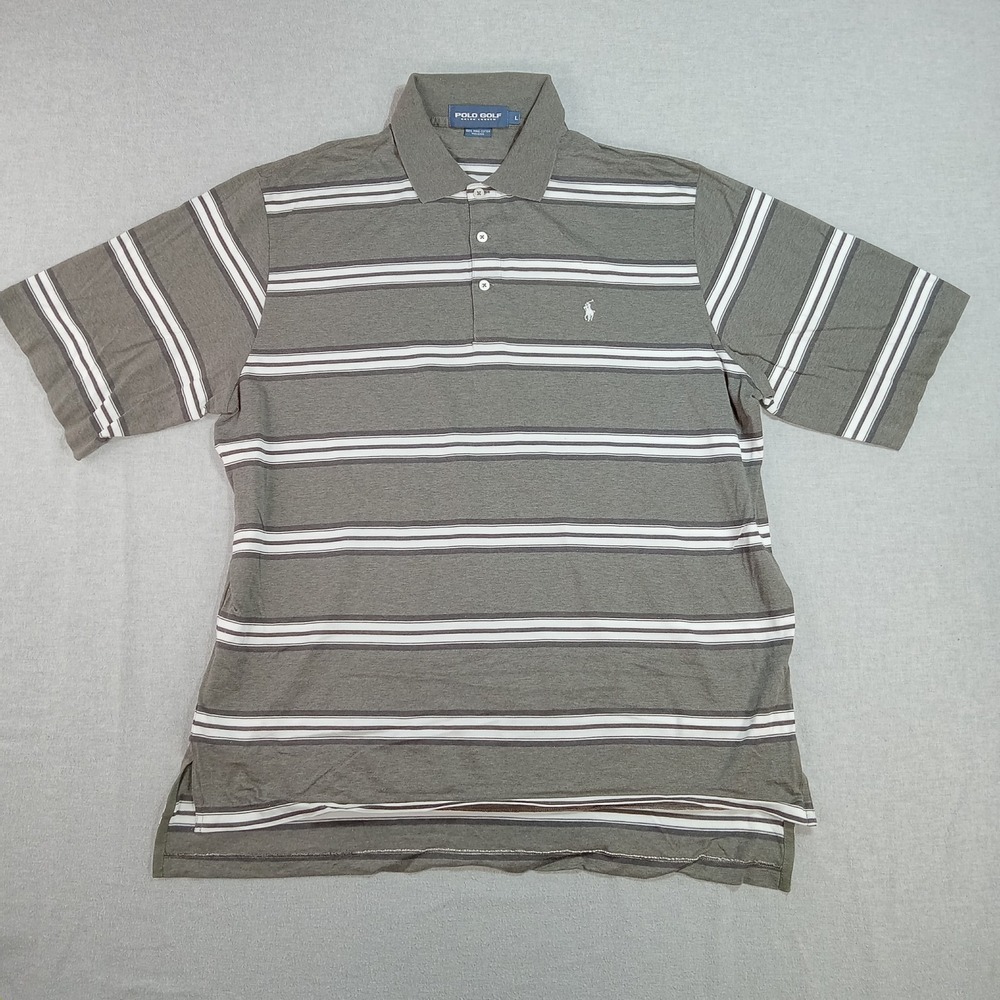 Polo Golf Ralph Lauren Polo Shirt Mens Large Gray White Striped Pima Cotton Golf - Picture 4 of 10